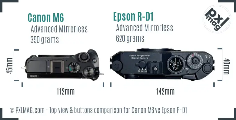 Canon M6 vs Epson R-D1 top view buttons comparison