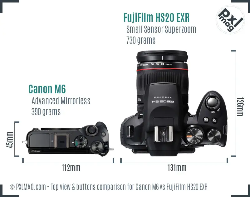 Canon M6 vs FujiFilm HS20 EXR top view buttons comparison Canon M6 vs FujiFilm HS20 EXR top view buttons comparison
