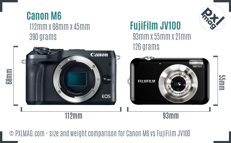 Canon M6 vs FujiFilm JV100 size comparison