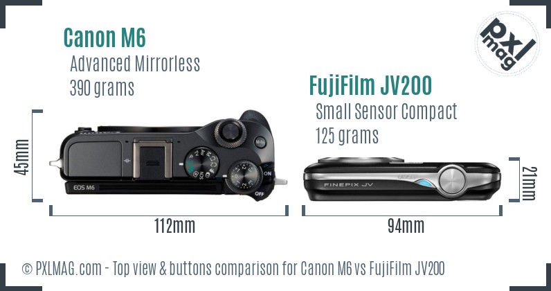 Canon M6 vs FujiFilm JV200 top view buttons comparison