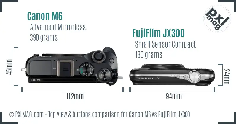 Canon M6 vs FujiFilm JX300 top view buttons comparison