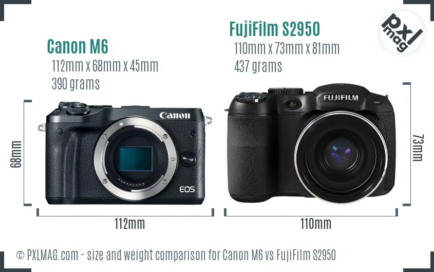 Canon M6 vs FujiFilm S2950 size comparison