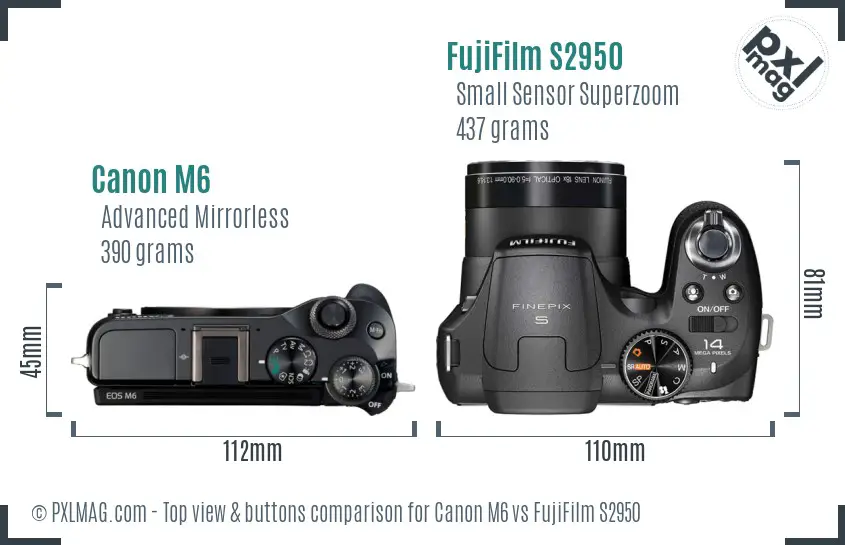 Canon M6 vs FujiFilm S2950 top view buttons comparison