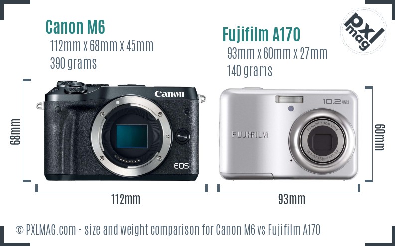 Canon M6 vs Fujifilm A170 size comparison
