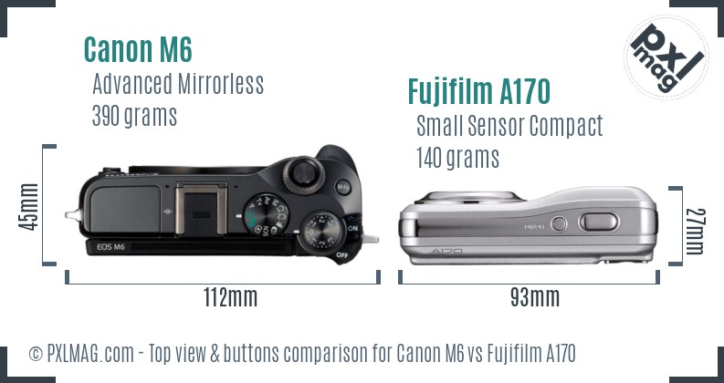 Canon M6 vs Fujifilm A170 top view buttons comparison
