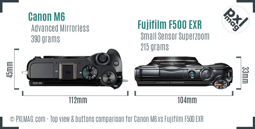 Canon M6 vs Fujifilm F500 EXR top view buttons comparison