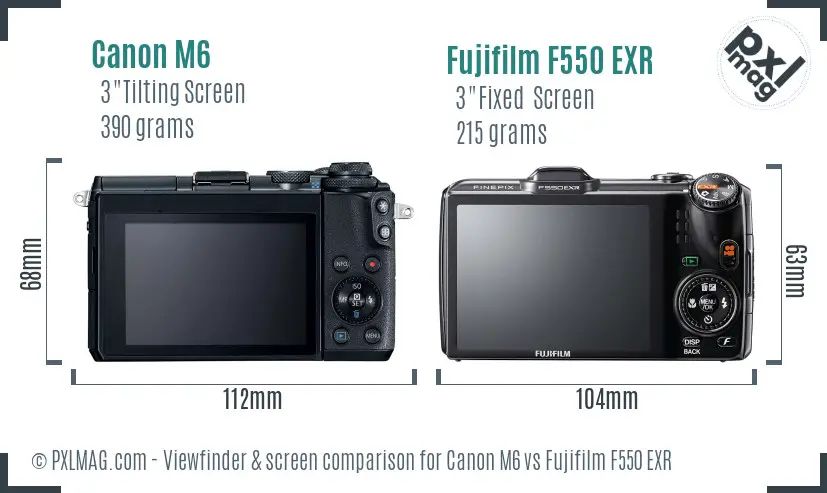 Canon M6 vs Fujifilm F550 EXR Screen and Viewfinder comparison