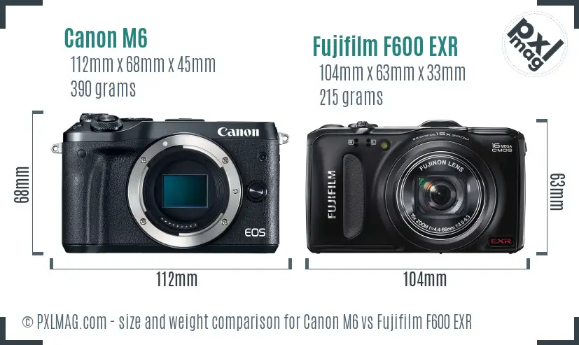 Canon M6 vs Fujifilm F600 EXR size comparison