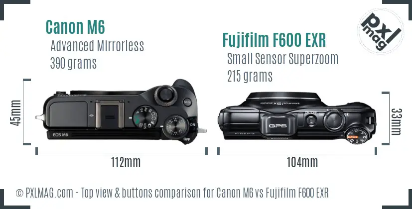 Canon M6 vs Fujifilm F600 EXR top view buttons comparison