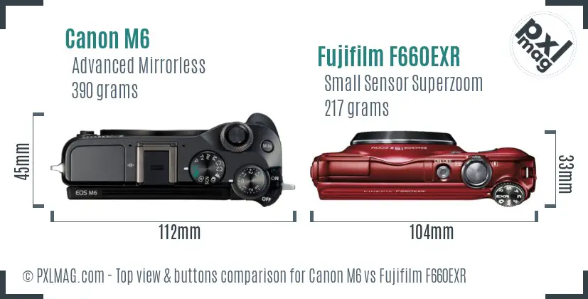 Canon M6 vs Fujifilm F660EXR top view buttons comparison Canon M6 vs Fujifilm F660EXR top view buttons comparison