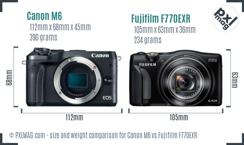 Canon M6 vs Fujifilm F770EXR size comparison Canon M6 vs Fujifilm F770EXR size comparison