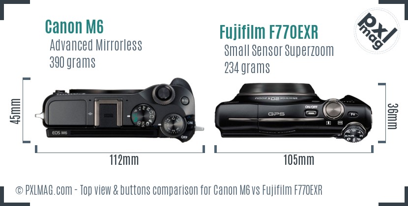 Canon M6 vs Fujifilm F770EXR top view buttons comparison