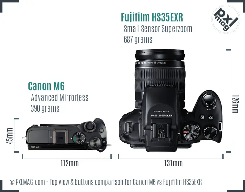 Canon M6 vs Fujifilm HS35EXR top view buttons comparison