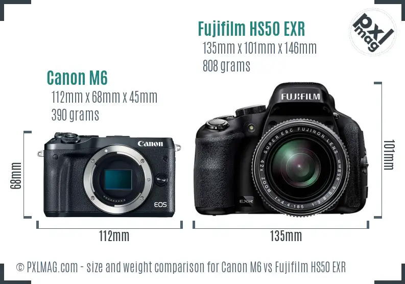 Canon M6 vs Fujifilm HS50 EXR size comparison Canon M6 vs Fujifilm HS50 EXR size comparison