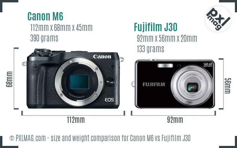 Canon M6 vs Fujifilm J30 size comparison Canon M6 vs Fujifilm J30 size comparison
