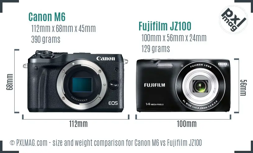 Canon M6 vs Fujifilm JZ100 size comparison