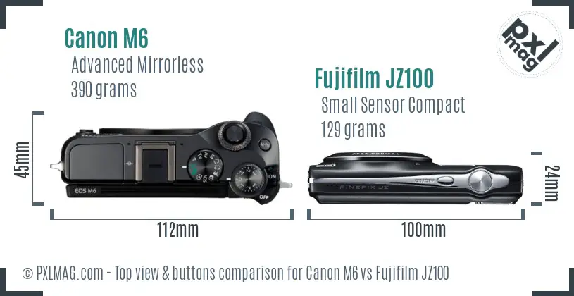 Canon M6 vs Fujifilm JZ100 top view buttons comparison