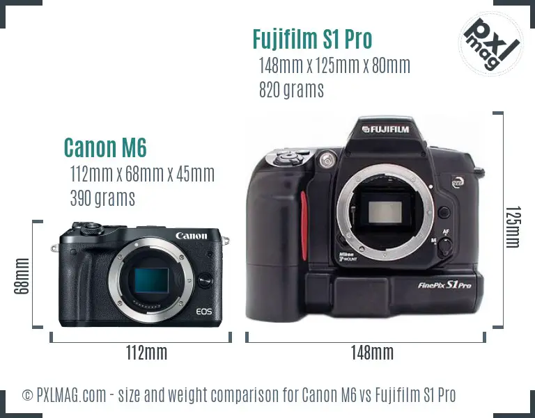 Canon M6 vs Fujifilm S1 Pro size comparison