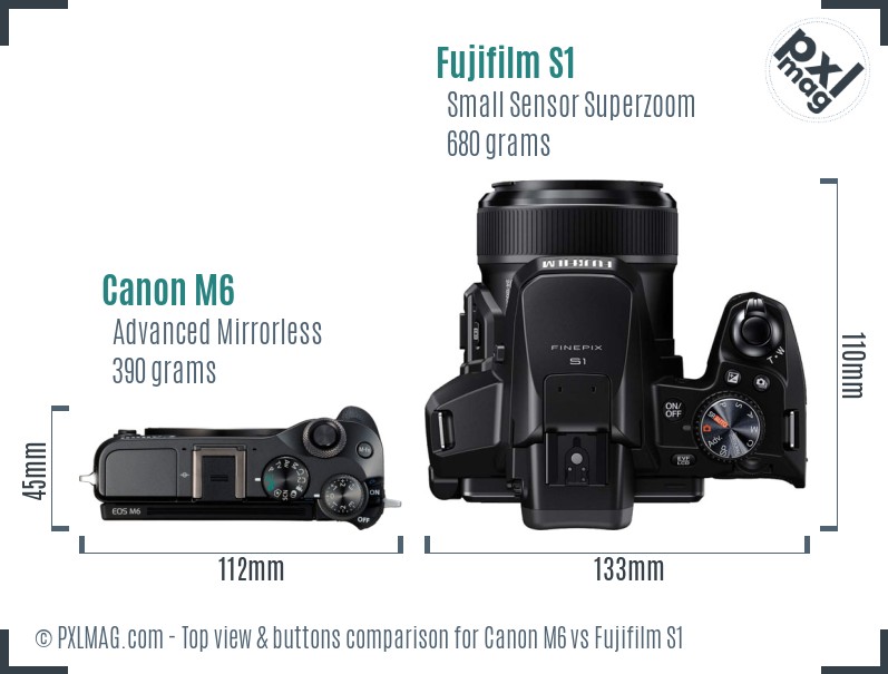 Canon M6 vs Fujifilm S1 top view buttons comparison