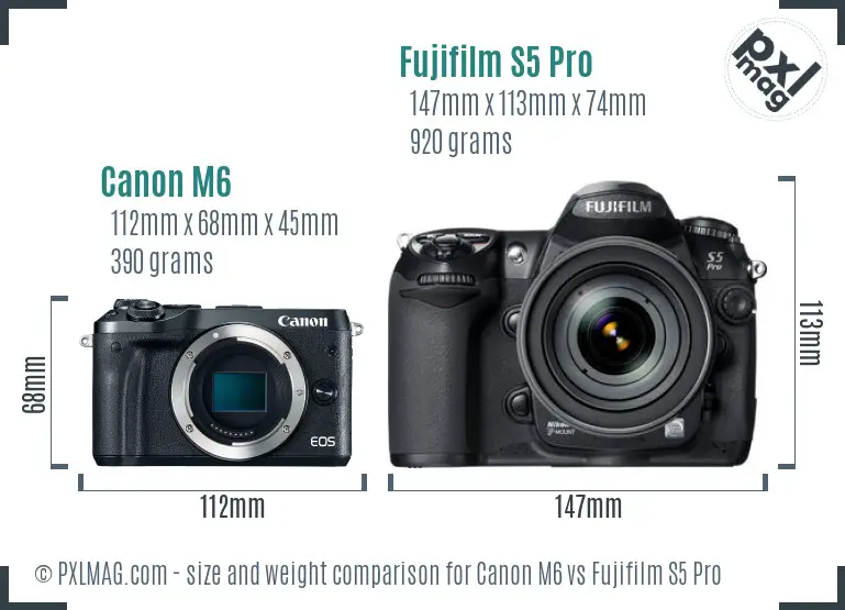 Canon M6 vs Fujifilm S5 Pro size comparison Canon M6 vs Fujifilm S5 Pro size comparison