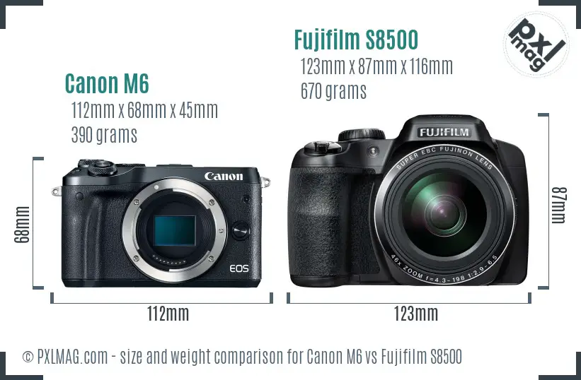 Canon M6 and Fujifilm S8500 Size Comparison