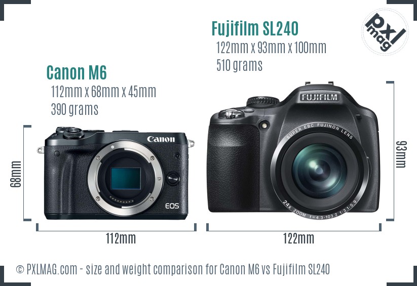 Canon M6 vs Fujifilm SL240 size comparison Canon M6 vs Fujifilm SL240 size comparison