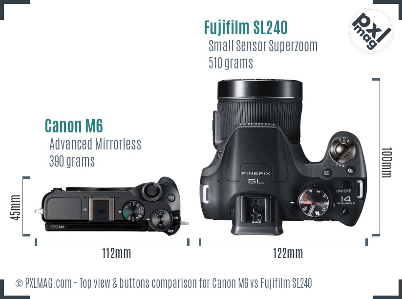 Canon M6 vs Fujifilm SL240 top view buttons comparison