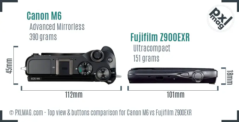 Canon M6 vs Fujifilm Z900EXR top view buttons comparison