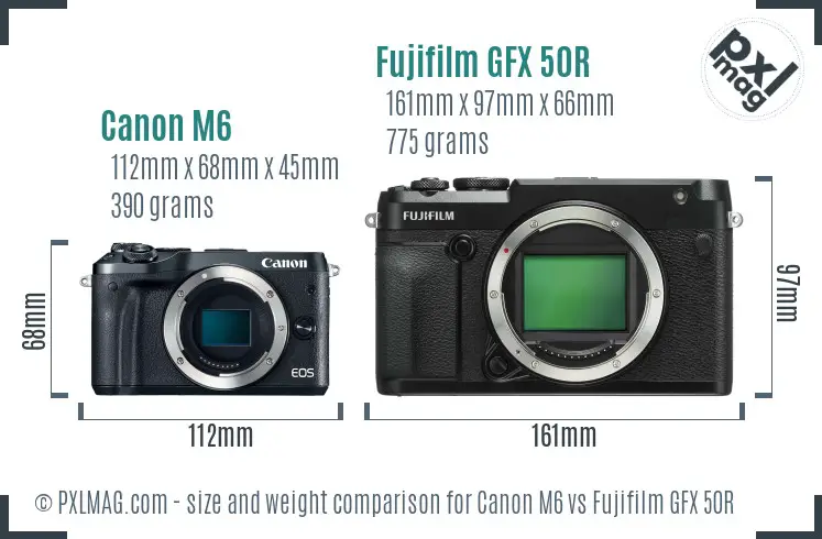 Canon M6 vs Fujifilm GFX 50R size comparison
