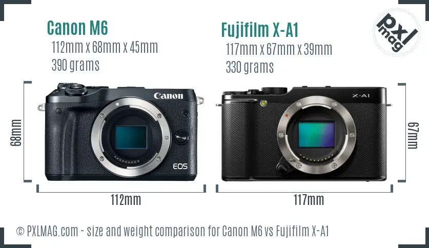 Canon M6 vs Fujifilm X-A1 size comparison