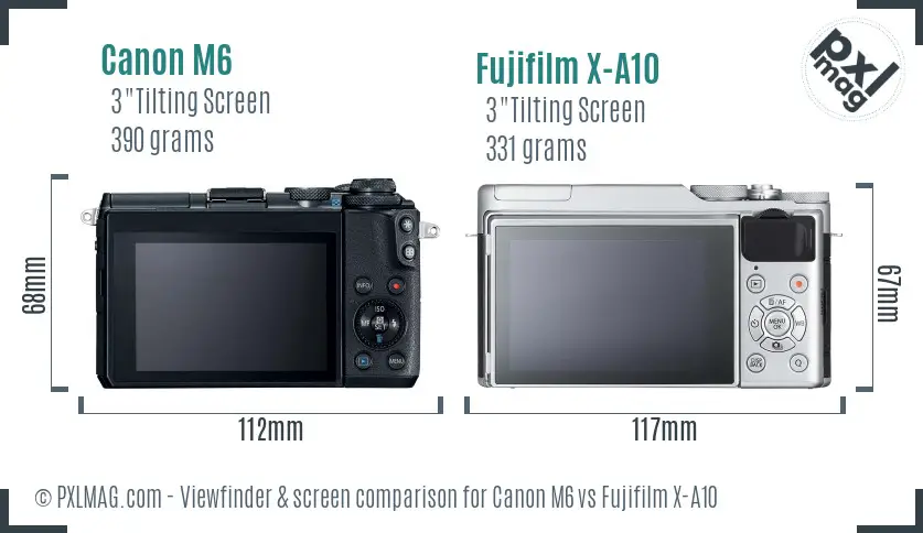 Canon M6 vs Fujifilm X-A10 Screen and Viewfinder comparison