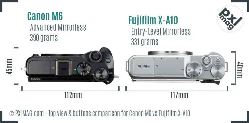 Canon M6 vs Fujifilm X-A10 top view buttons comparison