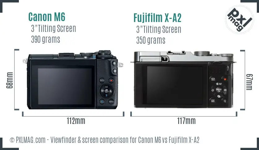 Canon M6 vs Fujifilm X-A2 Screen and Viewfinder comparison