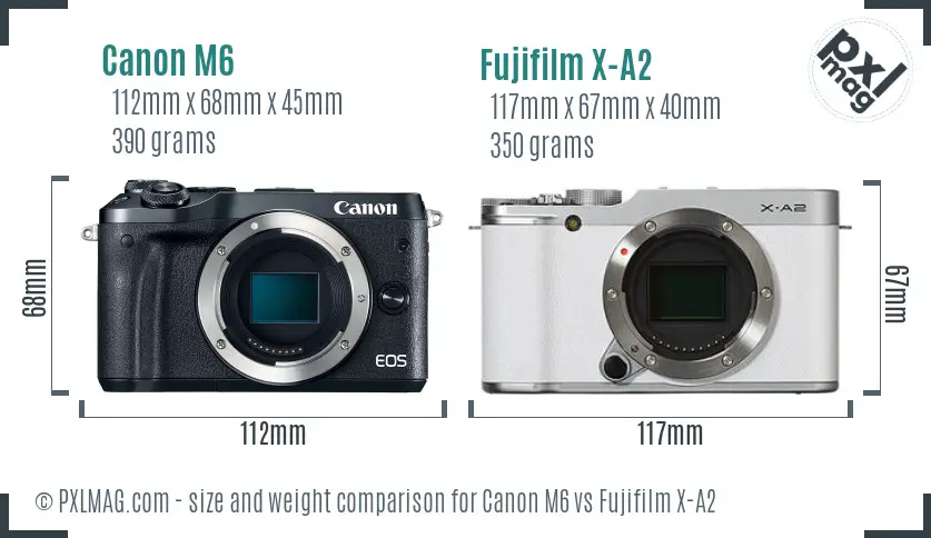 Canon M6 vs Fujifilm X-A2 size comparison