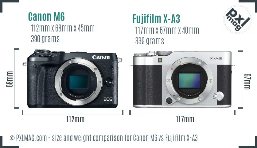 Canon M6 vs Fujifilm X-A3 size comparison
