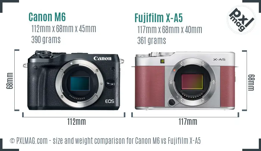 Canon M6 vs Fujifilm X-A5 size comparison