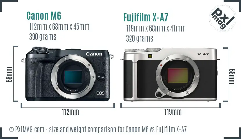 Canon M6 vs Fujifilm X-A7 size comparison