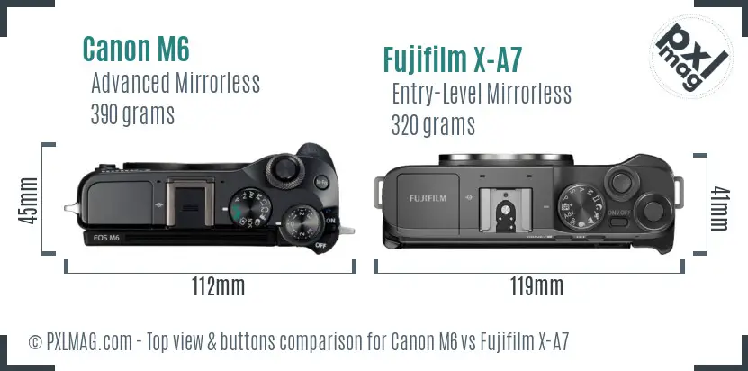 Canon M6 vs Fujifilm X-A7 top view buttons comparison