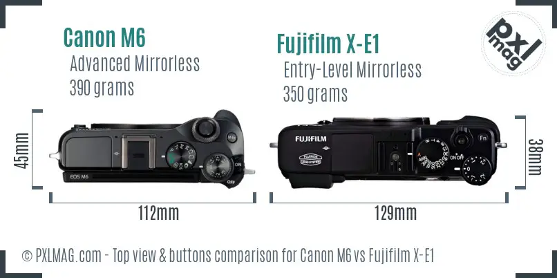 Canon M6 vs Fujifilm X-E1 top view buttons comparison