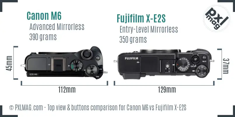 Canon M6 vs Fujifilm X-E2S top view buttons comparison