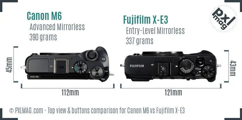 Canon M6 vs Fujifilm X-E3 top view buttons comparison Canon M6 vs Fujifilm X-E3 top view buttons comparison