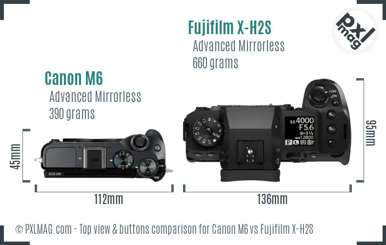 Canon M6 vs Fujifilm X-H2S top view buttons comparison