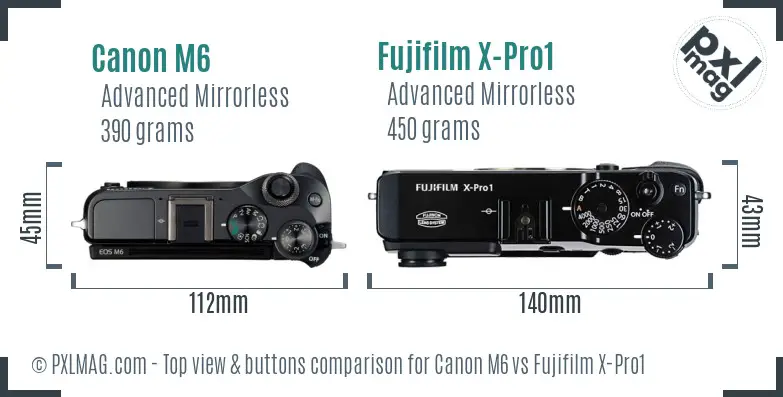 Canon M6 vs Fujifilm X-Pro1 top view buttons comparison