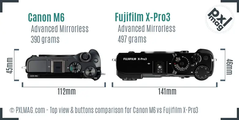 Canon M6 vs Fujifilm X-Pro3 top view buttons comparison