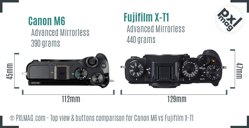 Canon M6 vs Fujifilm X-T1 top view buttons comparison
