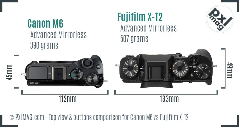 Canon M6 vs Fujifilm X-T2 top view buttons comparison