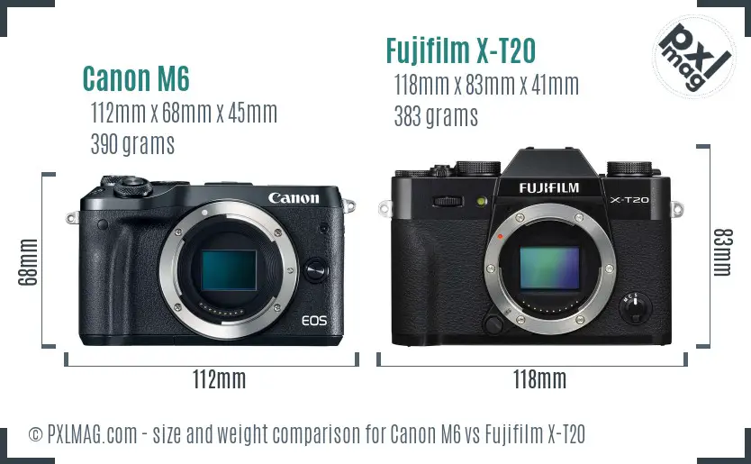 Canon M6 vs Fujifilm X-T20 size comparison