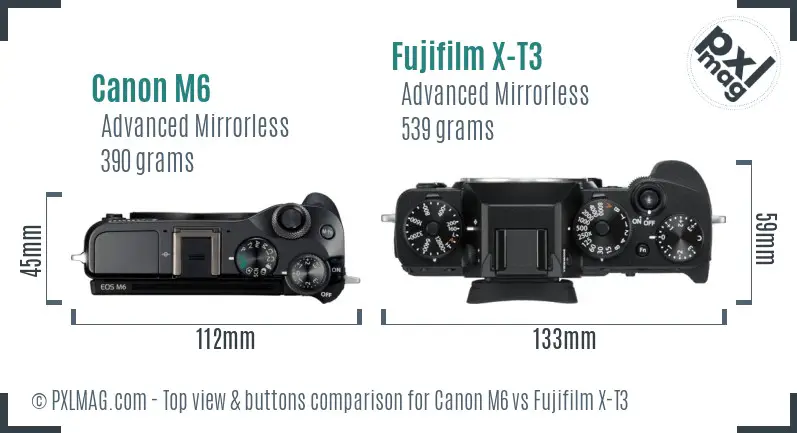 Canon M6 vs Fujifilm X-T3 top view buttons comparison