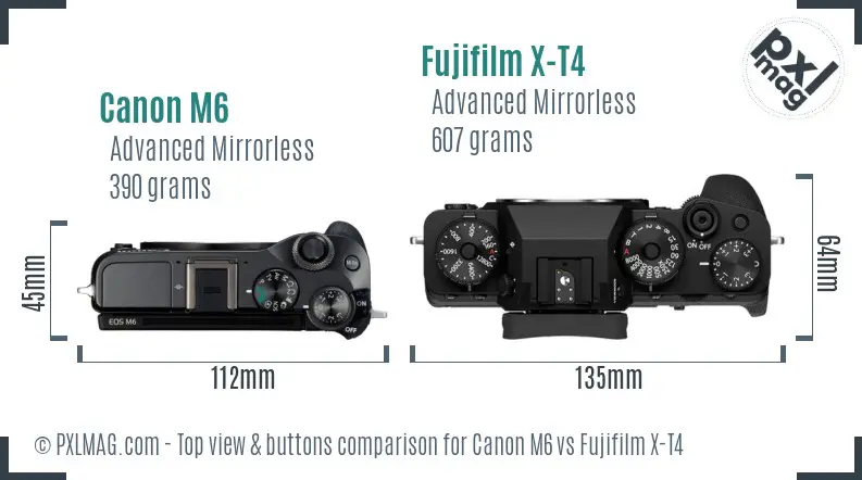 Canon M6 vs Fujifilm X-T4 top view buttons comparison