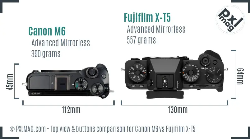 Canon M6 vs Fujifilm X-T5 top view buttons comparison